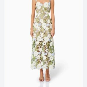 Elliatt Green and White Floral Midi Dress